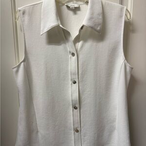 Vince White Sleeveless Collared Button-Front Top